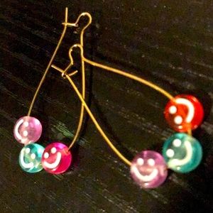 18k gold plated smiley face bead earrings